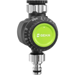 Timer per irrigazione meccanico Geka con quadrante e adattatore per rubinetto per filettature G3/4 e G1.