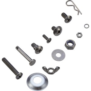 Kit de montage pour chariot de grill Jamestown Jaxon : vis, écrous, rondelles et goupilles en acier.