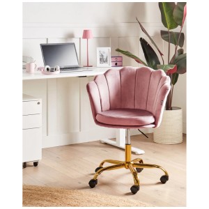Sedia da ufficio Monticello in velluto rosa con struttura dorata per l'ufficio.