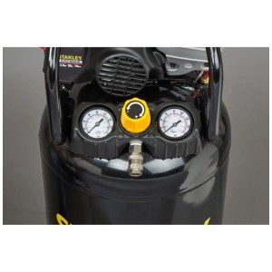 Compresseur vertical Stanley HY227/10/50V, noir, cuve 50L, avec manomètres et régulateur de pression.