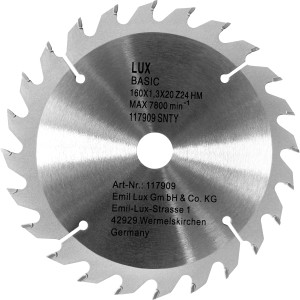 Lama per sega circolare LUX HM, Ø 160 mm, 24 denti per legno, truciolato e altro.