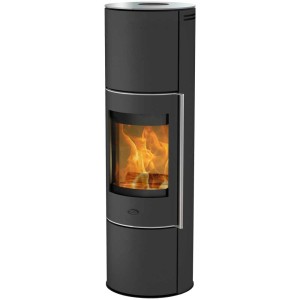 Poêle à bois Fireplace Perondi RLU Glass, acier, 5 kW, avec vitre et feu de bois.