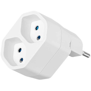 Adaptateur multiple blanc Steffen Line avec 2 prises T13 et sécurité enfant, rotatif.