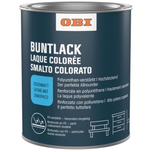 Barattolo OBI smalto PU blu scuro, avorio chiaro satinato 750 ml. Rinforzato poliuretano, alta copertura.