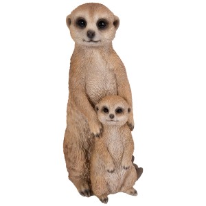 Vivid Erdmännchen Mutter mit Baby, Garten Deko Figur aus Polyresin.