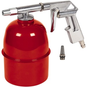 Pistola a spruzzo ad aria compressa Einhell con contenitore rosso e adattatore di soffiaggio, parte del set di accessori da 13 pezzi.