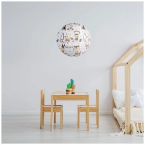 Suspension Nature Näve couleur naturelle en papier, Ø 45 cm, avec motifs d'animaux de la forêt pour chambre d'enfant.