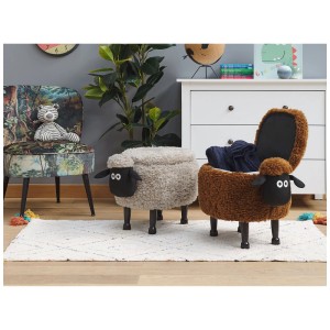 Tabouret enfant Beliani Mouton gris tissu avec rangement, idéal comme siège dans une chambre d'enfant.