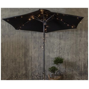 Parasol noir avec guirlande lumineuse LED Star Trading, blanc chaud, pour un éclairage d'ambiance.