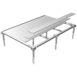 Biohort SmartBase Plus GS 190 : Base en profilés et planches d'aluminium avec vis de terre pour systèmes de rangement de jardin.
