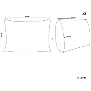 Illustration des dimensions du lot de 2 coussins de jardin Beliani Valloria avec motif floral bleu.