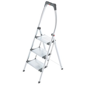 Scaletta pieghevole in alluminio Hailo LivingStep Plus a 3 gradini con vassoio.