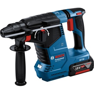Perforateur-burineur sans-fil Bosch Professional GBH 18V-24 C Solo, bleu/noir, avec poignée supplémentaire.