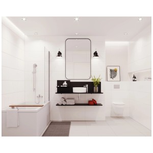 Salle de bain lumineuse avec carrelage mural blanc Cersanit 59,8x29,8 cm, finition satinée.