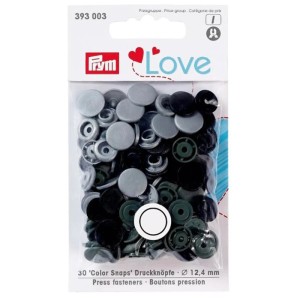 Prym Color Snaps Love, bottoni a pressione in plastica grigia, Ø 12.4 mm, 30 pezzi.