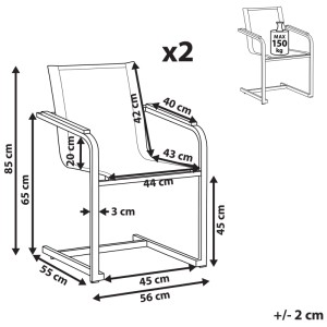 Set sedie da giardino Beliani Cosoleto, 2 pz, acciaio inox, beige, con dimensioni.