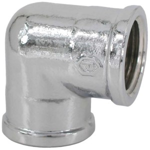 Coude en laiton chromé avec filetage intérieur 3/4" pour accessoires d'évier.