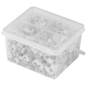 Lot de colliers à clous, 240 pièces, dans une boîte de rangement transparente. Idéal pour la fixation de câbles.