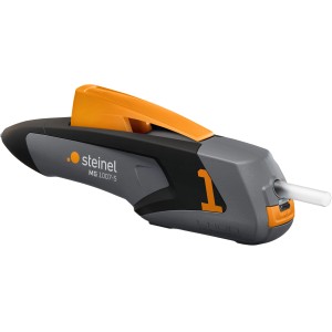 Pistolet à colle chaude Steinel Mobileglue 1007-S en gris/noir avec des accents orange.