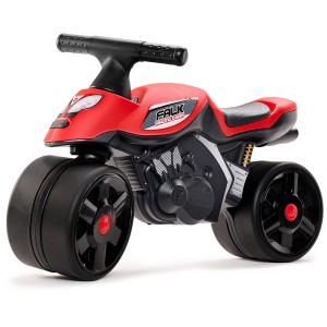 Moto cavalcabile rossa Falk Motobike Racing per bambini, robusta e con design sportivo.