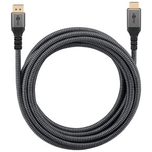 Goobay DisplayPort™ auf HDMI Kabel, 2 m, schwarz-grau, Textilkabel mit Alu-Steckern für Audio & Video.
