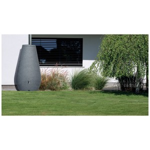 Serbatoio acqua piovana Arves Drop argento 200 l con rubinetto in giardino.