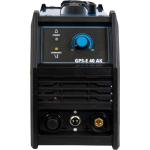Güde Plasmaschneider GPS-E 40 AK, un poste à souder avec des accents bleus et une commande rotative.