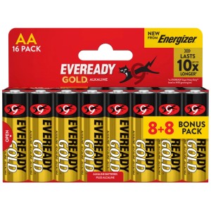 Energizer Eveready Gold AA Batterie alcaline, confezione da 16. Batterie AA per un'alimentazione affidabile.