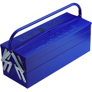 Boîte à outils bleue LUX Profi en tôle d'acier avec 5 compartiments et poignée.