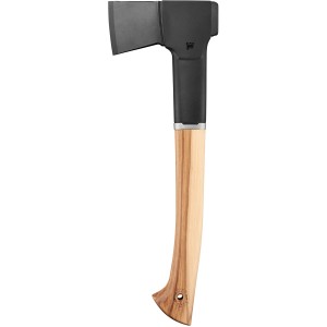Ascia Fiskars Norden N10 con manico in legno di noce americano e testa nera.
