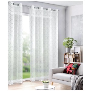 Tenda a occhielli Felizia blu di Neusser Collection, 245x140 cm, con motivo a rombi per tende da finestra.