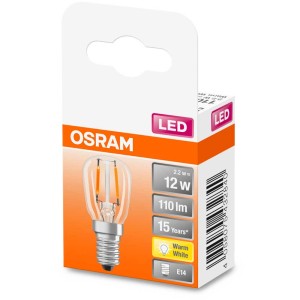 Osram LED-Speziallampe T26 Filament E14, warmweiß, 10W, 110lm in Verpackung.
