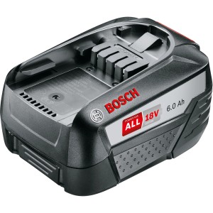 Batteria di ricambio Bosch 18V 6Ah per elettroutensili, batteria grigia con dettaglio rosso.