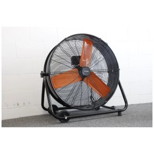 Ventilateur de sol Climatech HVF-61, métal noir/orange, Ø 61cm. Ventilateur mobile avec trois pales.