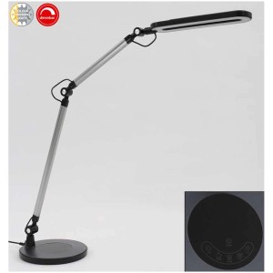 Lampada da tavolo a LED Briloner nera con braccio regolabile e pannello touch.