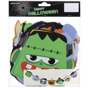Bunte Halloweengirlande aus Papier mit Frankenstein, Kürbis & Geist in Verpackung. 150 cm Deko für Halloween.