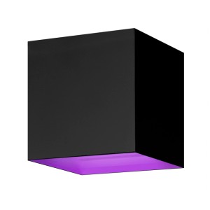 Applique murale intelligente noire Hombli en aluminium avec éclairage violet.