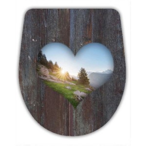 Sedile WC Diaqua Arles Heart: Sedile con motivo a cuore e vista sulle montagne.