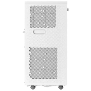 Condizionatore mobile bianco Kibernetik KL14000, vista laterale con griglie, maniglia e ruote.