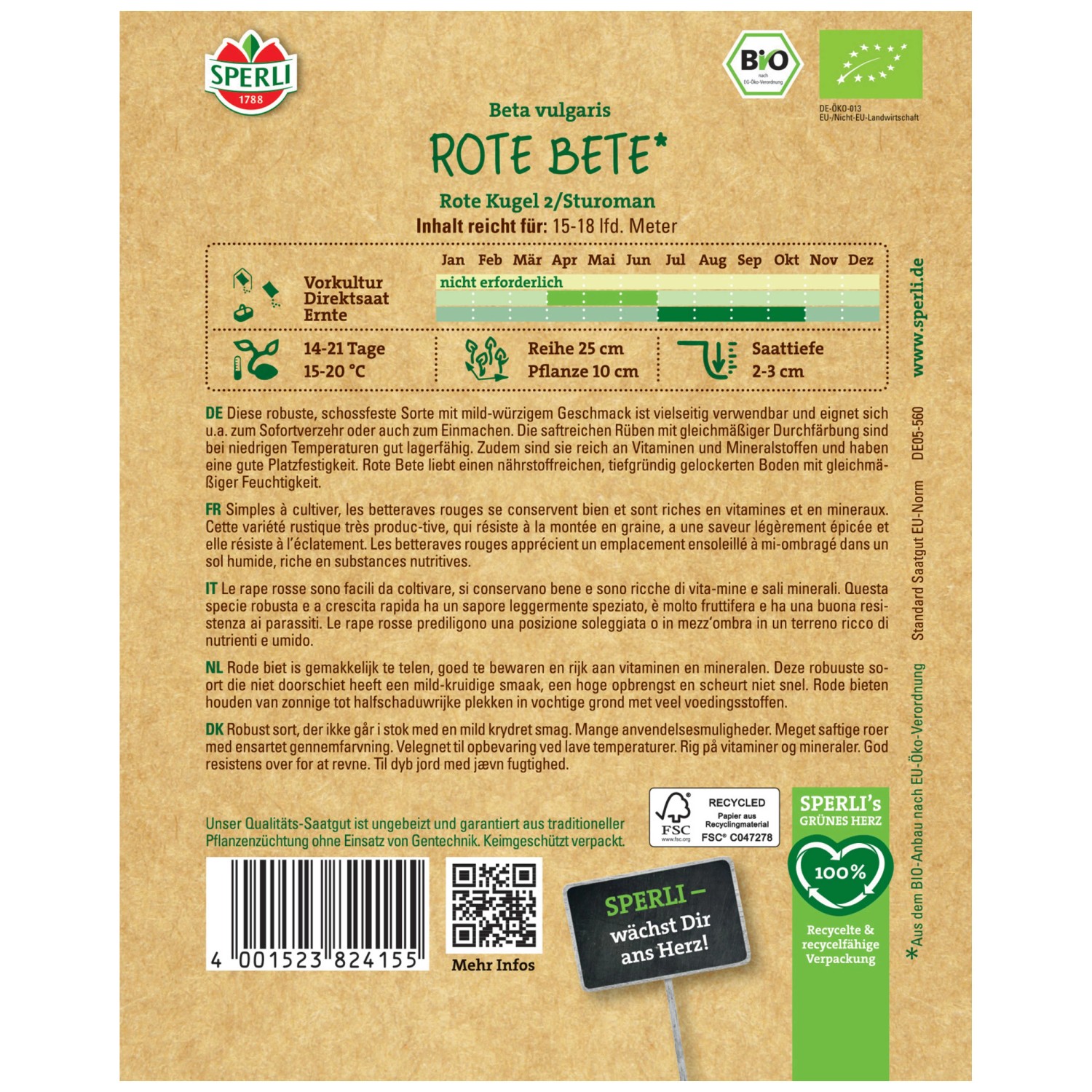 Sperli Saatgut Rote Bete Rote Kugel 2/Sturoman Bio 1518 lfdm kaufen