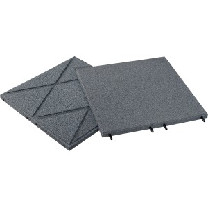 Dalles de protection antichute grises Kraiburg Unisoft pour terrasses et aires de jeux.