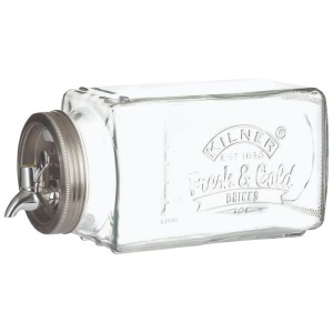 Dispenser per bevande Kilner in vetro da 3 l, orizzontale, con rubinetto per bevande fredde.
