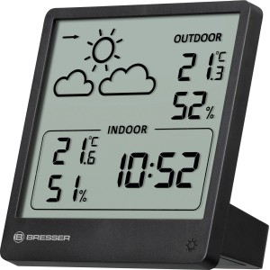 Station météo sans fil BRESSER Slim avec affichage des tendances pour température intérieure et extérieure.