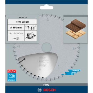 Lama per sega circolare Bosch Optiline Wood, 160mm, 48 denti, per tagli precisi nel legno.
