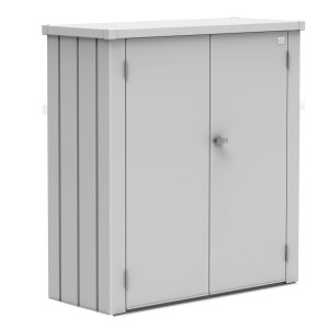 Armoire de terrasse Biohort Romeo Gr. M, armoire de jardin argentée avec portes doubles et poignée tournante.