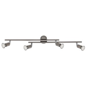 Plafonnier LED nickel mat avec 4 spots orientables pour un éclairage flexible.