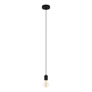 Lampada a sospensione nera Eglo Yorth con attacco E27 e cavo tessile.