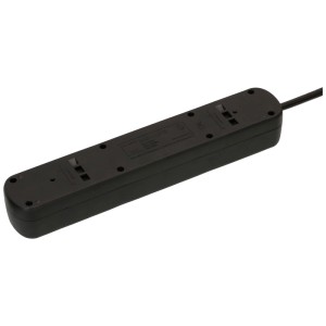 Schwarze Steckdosenleiste Basic Line mit 7 Typ13 Steckdosen und Schalter.