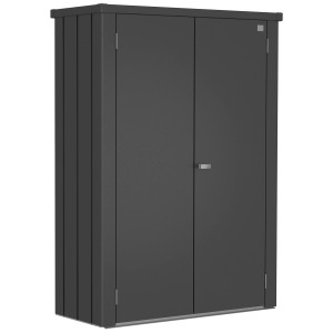 Armadio da terrazza Biohort Romeo Gr. M HIGH, grigio scuro metallizzato. Armadio da giardino con due ante e maniglia.