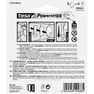 Tesa crochets adhésifs, lot de 3, ovales, blancs, avec Powerstrips, supporte jusqu'à 1 kg.